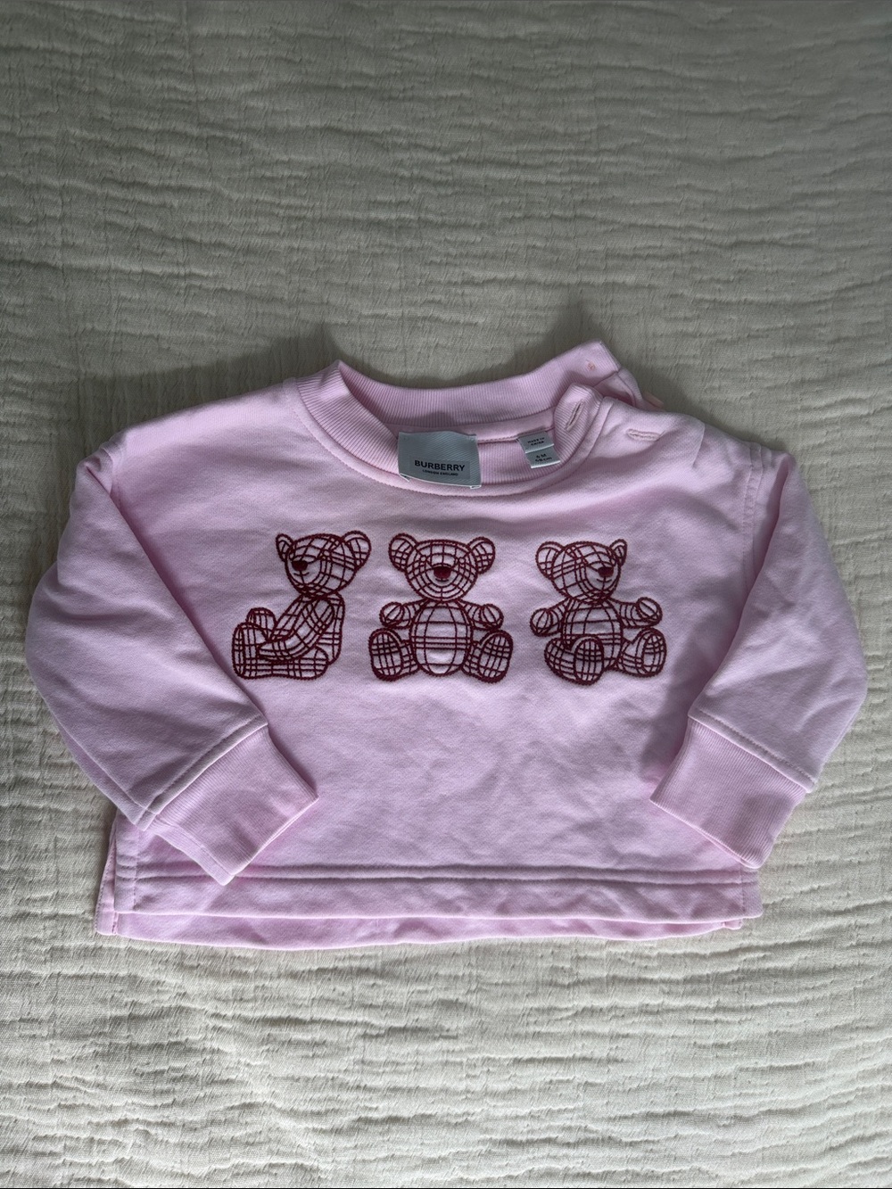 Burberry Light Pink Teddy Plaid Graphic Sweatshirt - Kids